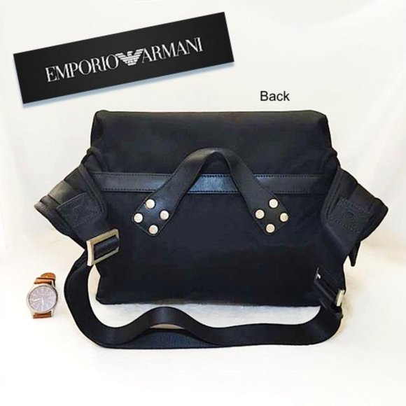Emporio Armani Mens Messenger Bag Large Black Nylon Leather Shoulder Cro… - Picture 3 of 15
